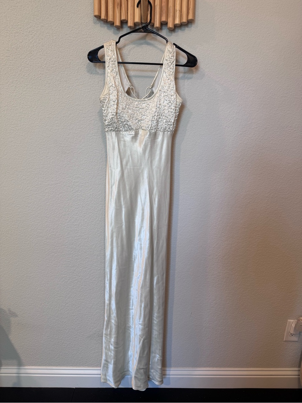 Vintage Cache Off-White Satin Maxi Dress | Small | Crinkled Bodice | Formal - Picture 2 of 9